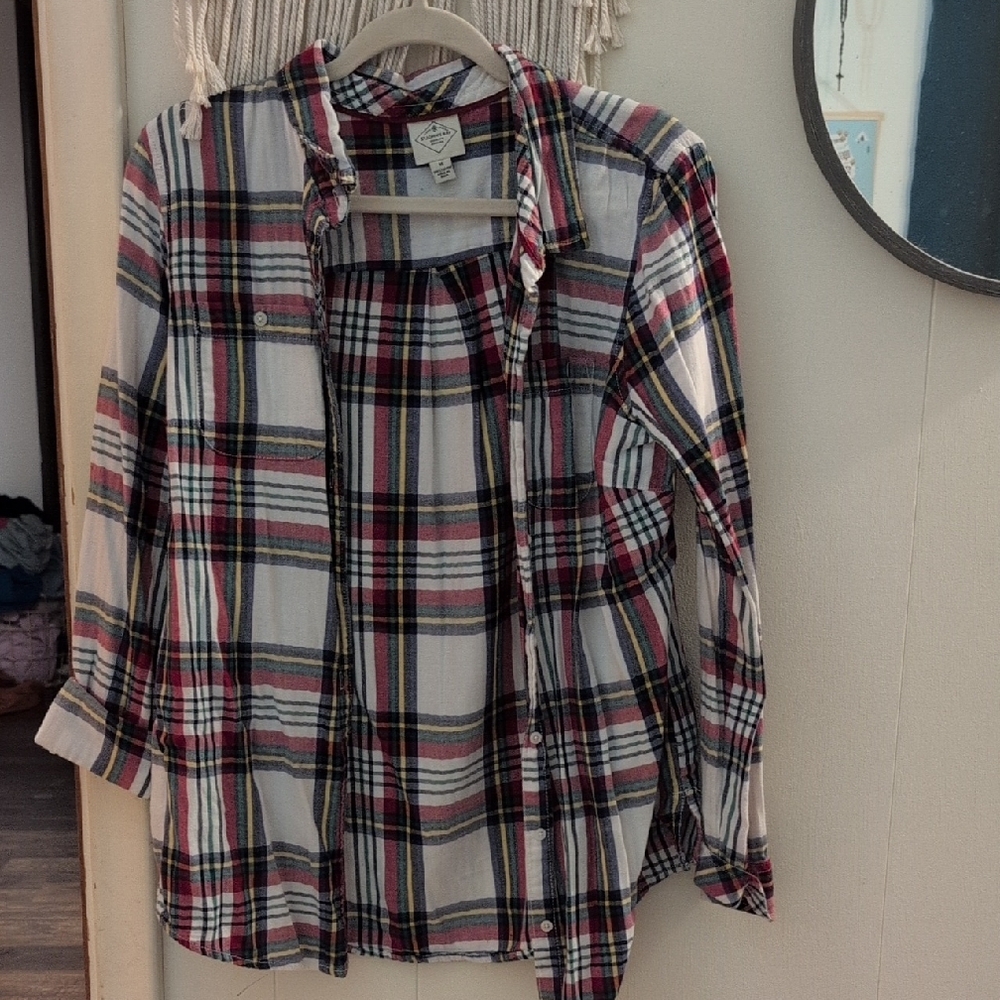 St. John's Bay Red and Blue Plaid Button Down Shirt